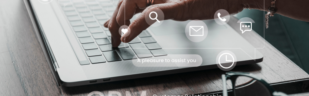 Image of person working from a laptop with icons in the foreground